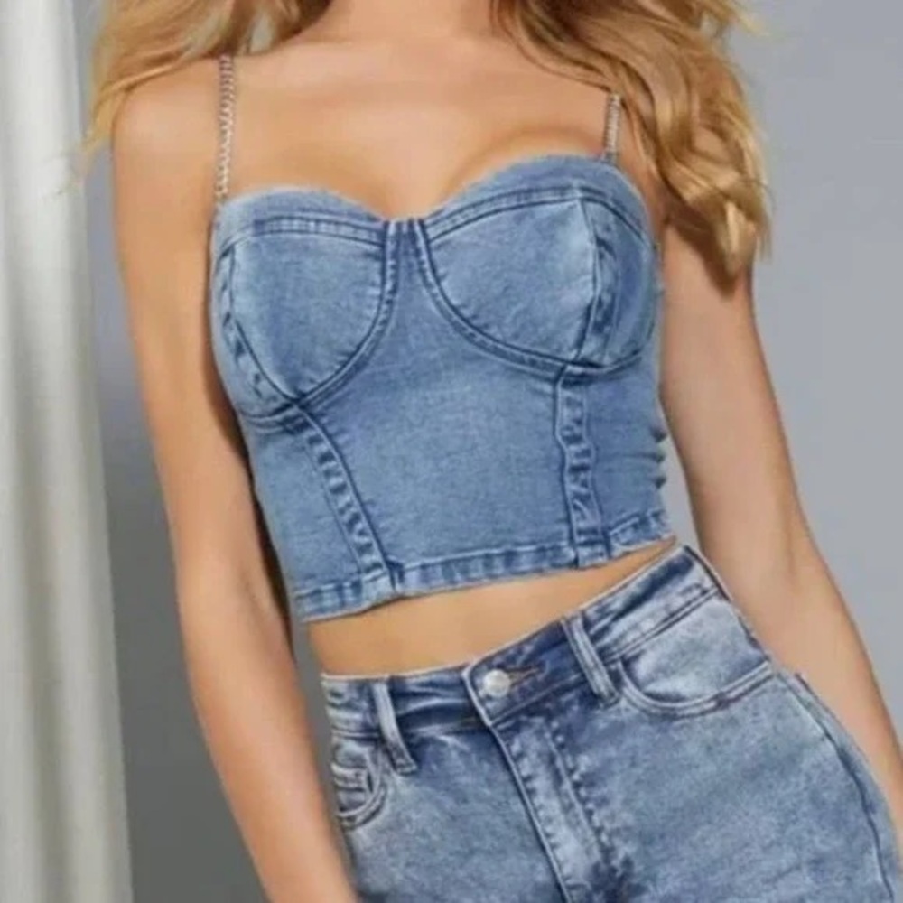 White guess denim top